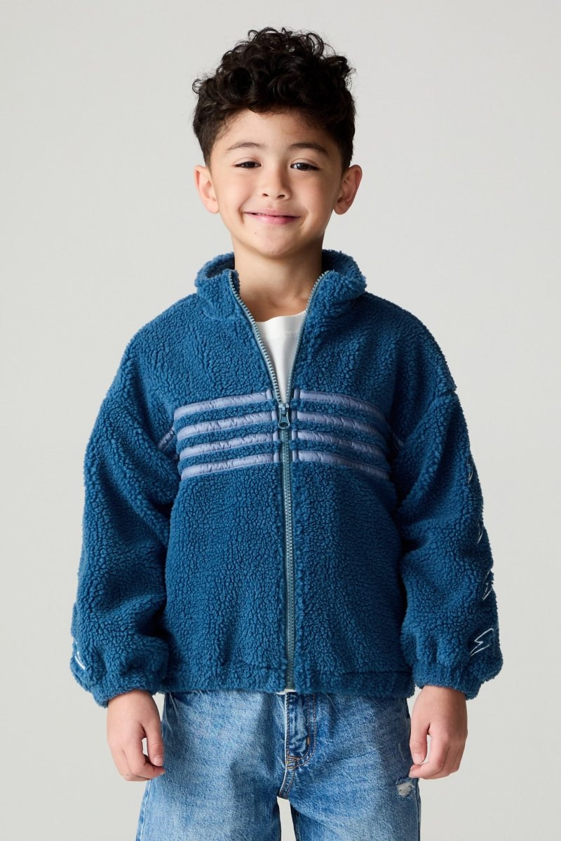 EMBROIDERED STRIPE FUZZY SHERPA JACKET (PREORDER) - CHASER KIDS