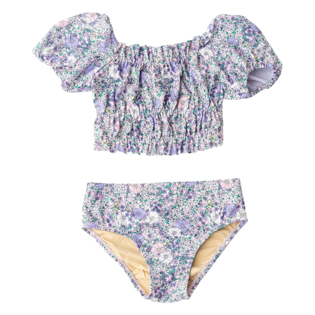 FLOWER POWER PUFF SLEEVE TWO PIECE BIKINI - TWO PIECE BIKINI