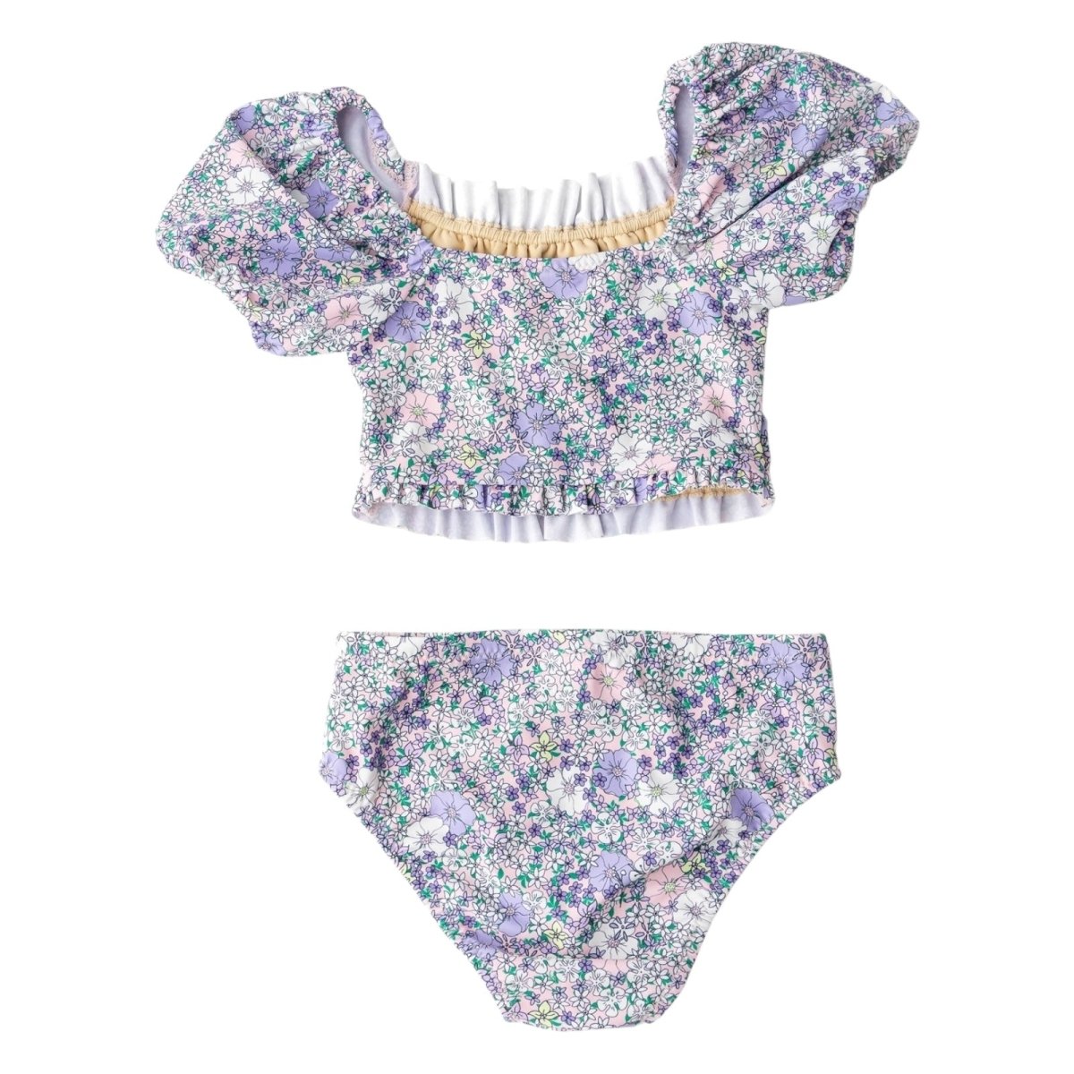 FLOWER POWER PUFF SLEEVE TWO PIECE BIKINI - TWO PIECE BIKINI