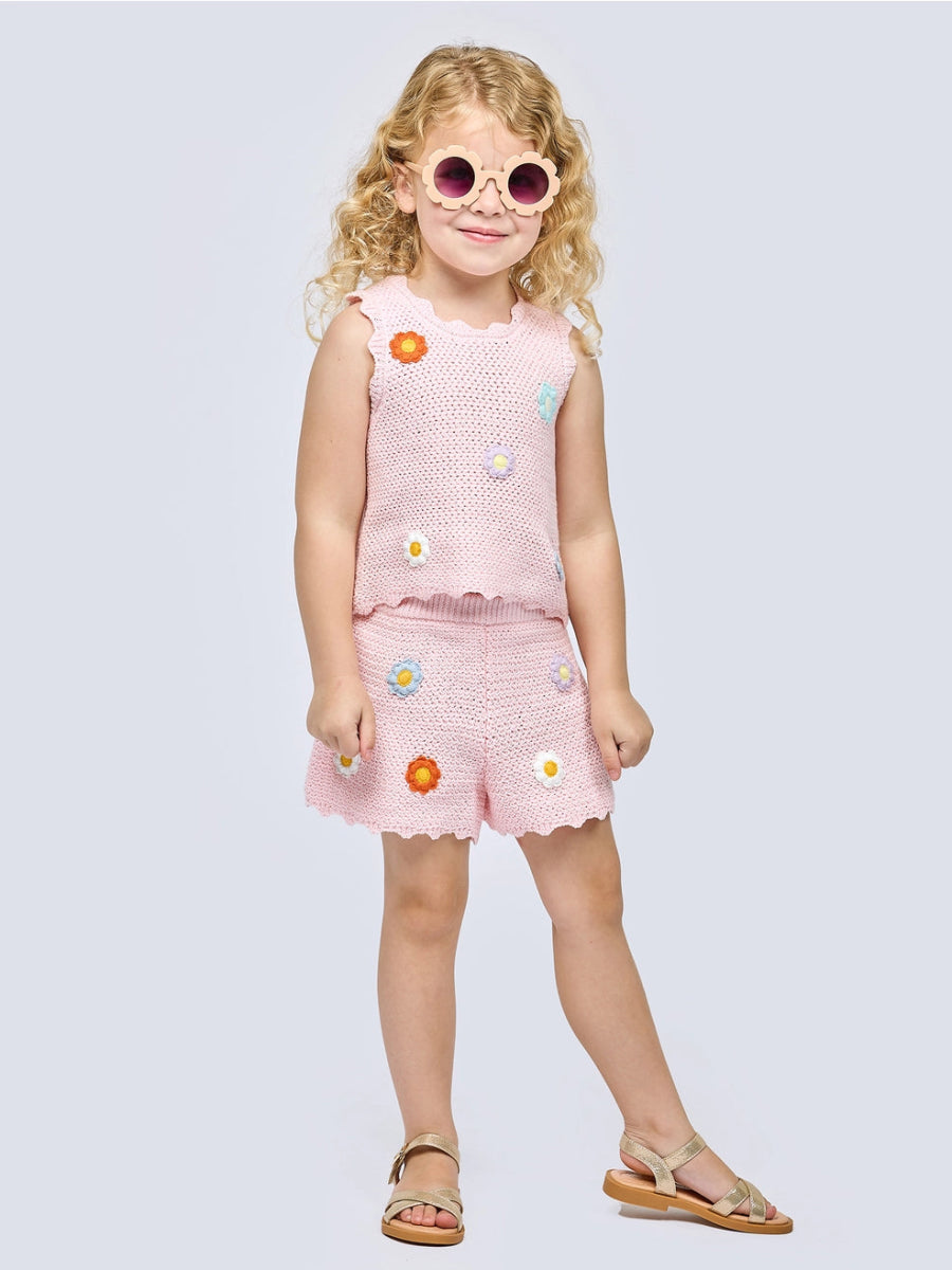 FLOWER TRIM CROCHET SHORTS - SHORTS