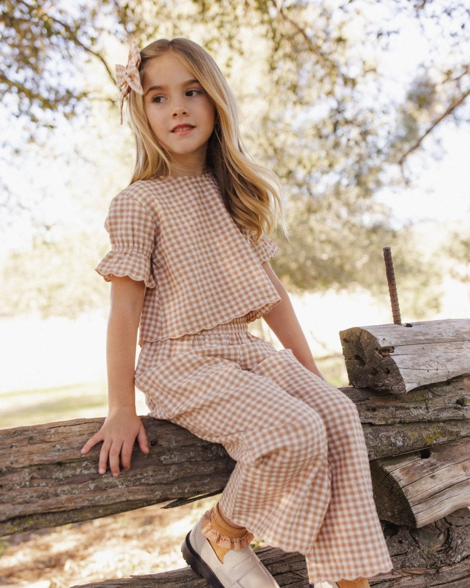 FRANCIE GINGHAM BLOUSE AND WIDE LEG PANTS SET - RYLEE + CRU - SET