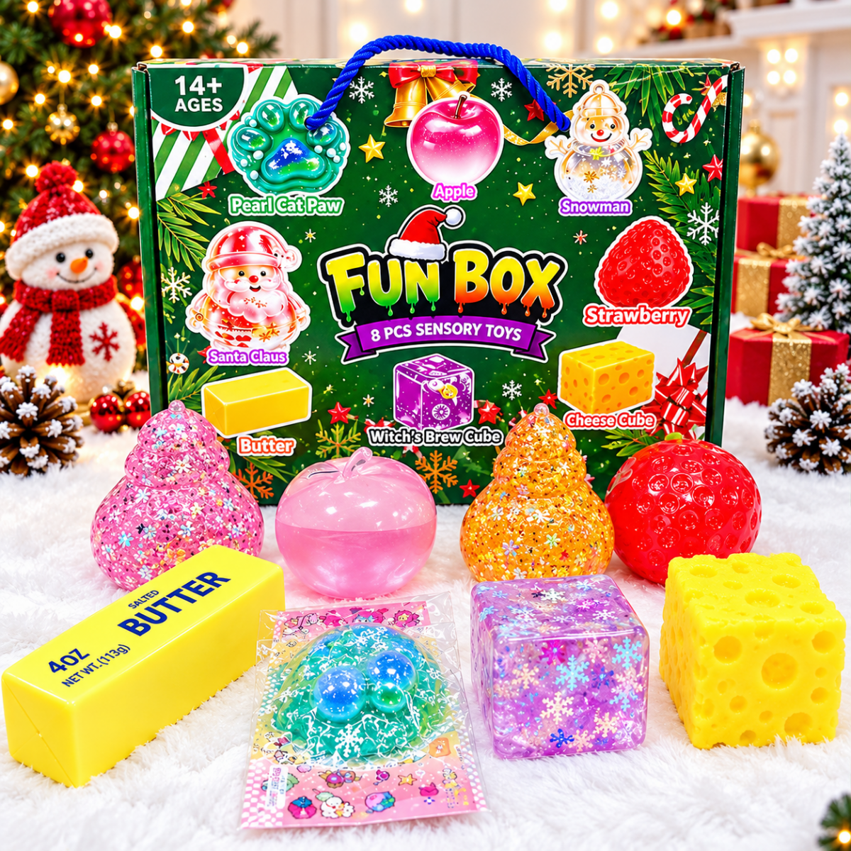 FUN BOX 8 PIECE SQUISHY SET HOLIDAY EDITION - MD