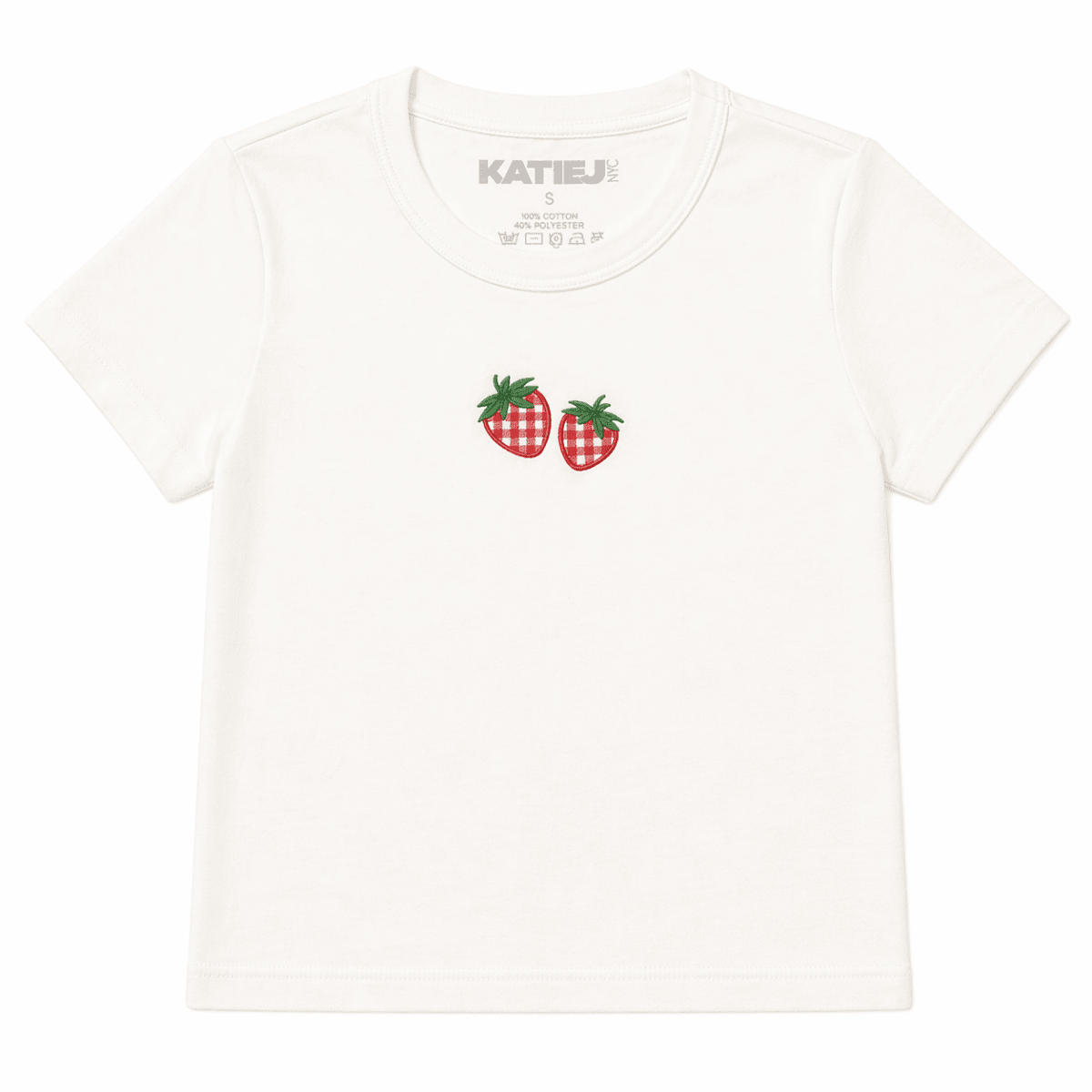 GINGHAM STRAWBERRY TSHIRT - KATIE J NYC - SHORT SLEEVE TOPS