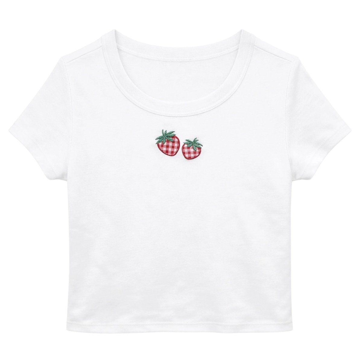 GINGHAM STRAWBERRY TSHIRT (PREORDER) - KATIE J NYC - SHORT SLEEVE TOPS