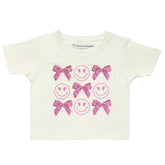 HAPPY FACE BOW CROP TOP - SHORT SLEEVE TOPS
