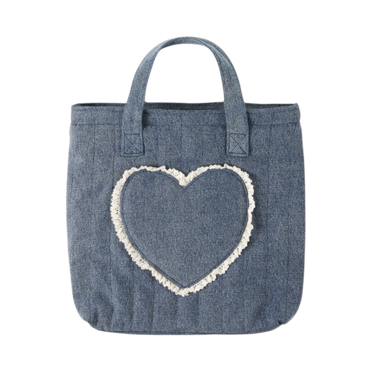 HEART DENIM QUILTED TOTE BAG
