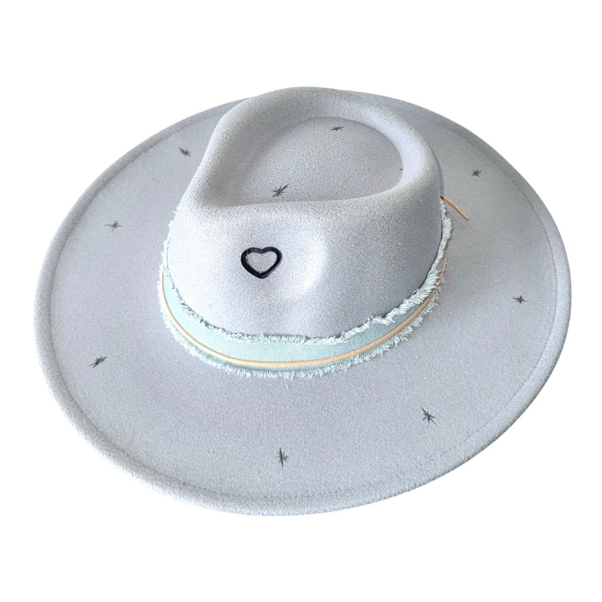 HEART DENIM TRIM FEDORA HAT - SAGE & SADDLE