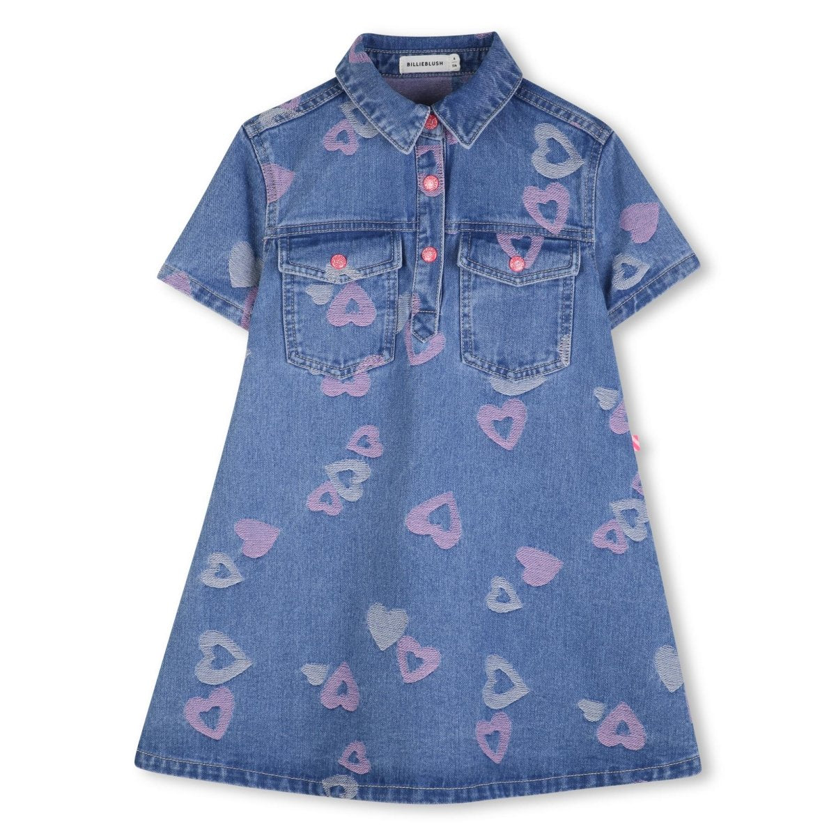 HEART PRINT DENIM DRESS (PREORDER) - DRESSES