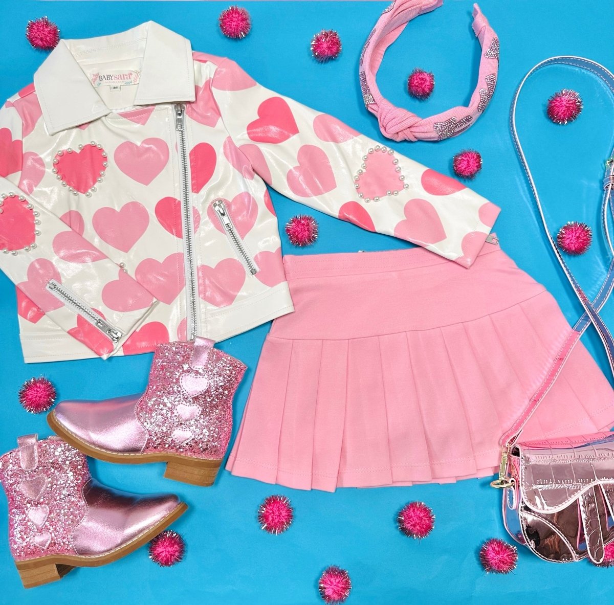 HEART PRINT MOTO JACKET W/ PEARLS - JACKETS