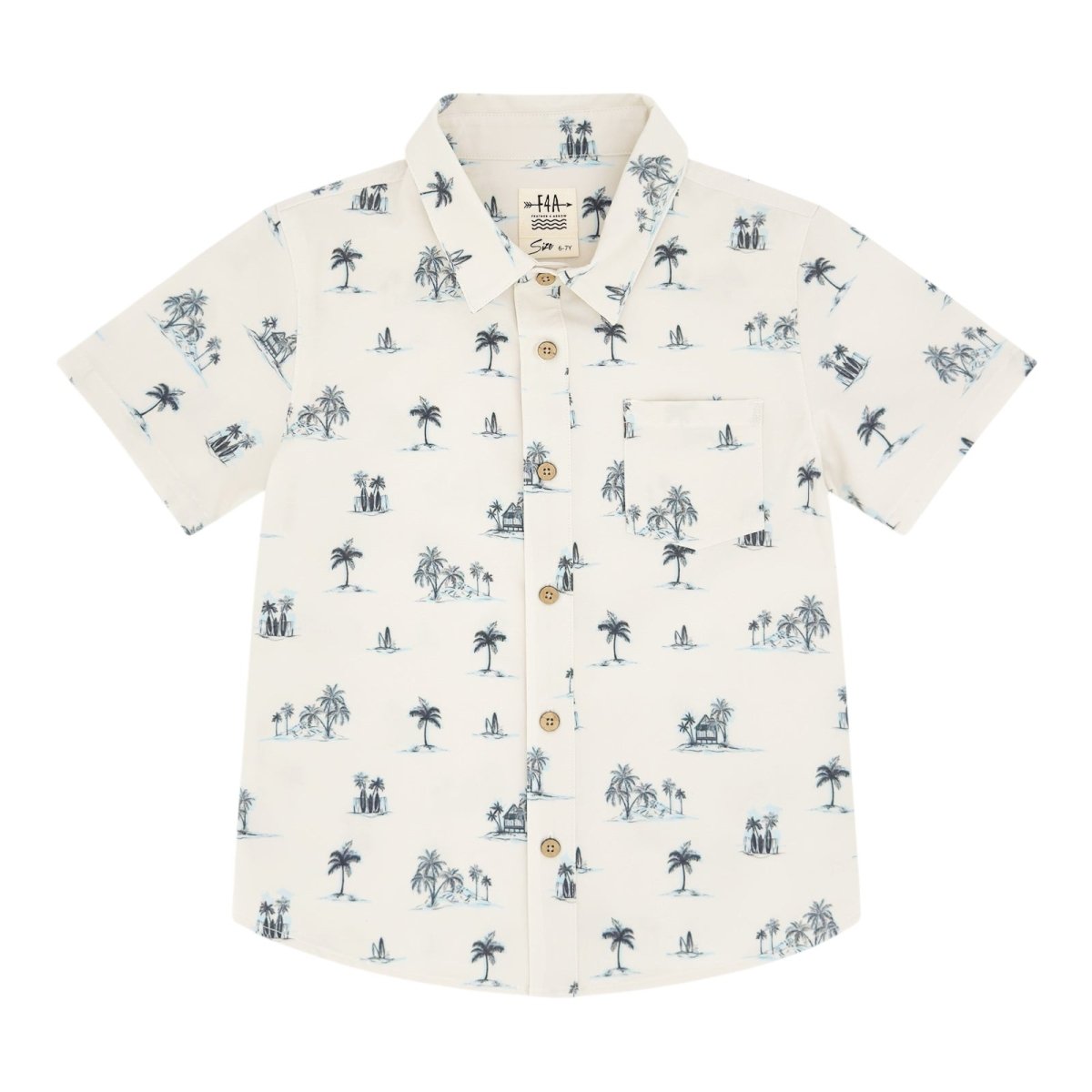 ISLAND PALM TREES BUTTON DOWN TOP - FEATHER 4 ARROW
