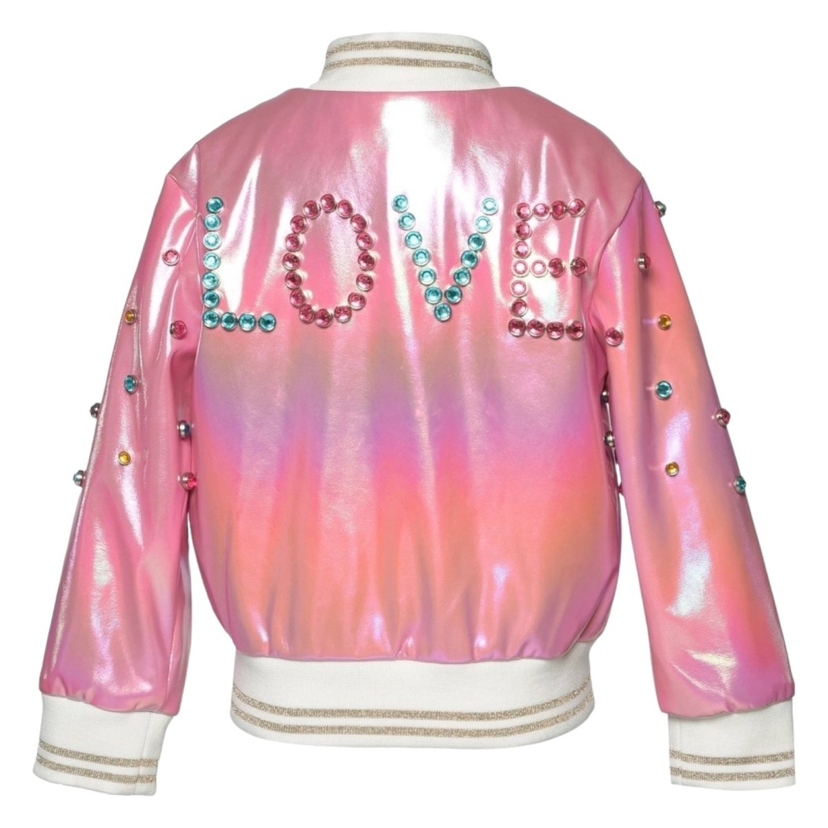 JEWELED LOVE FAUX LEATHER JACKET - JACKETS