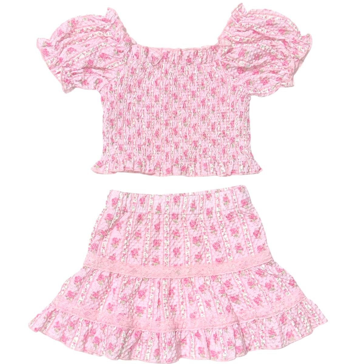 KAYLA FLORAL SMOCKED TOP AND SKIRT SET - MINI DREAMERS