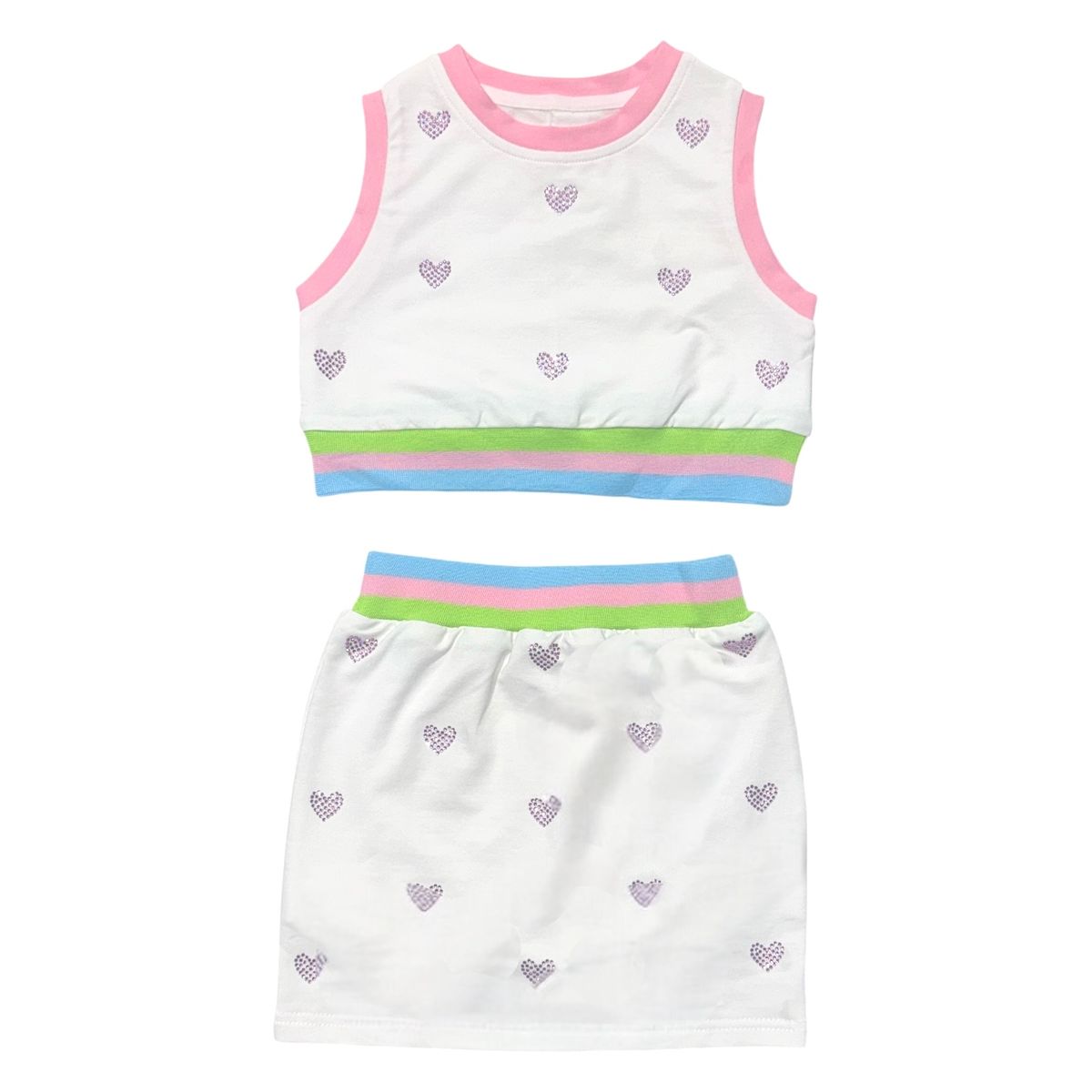 KRISTINA CRYSTAL HEART TENNIS CROP TOP AND SKIRT SET - MINI DREAMERS