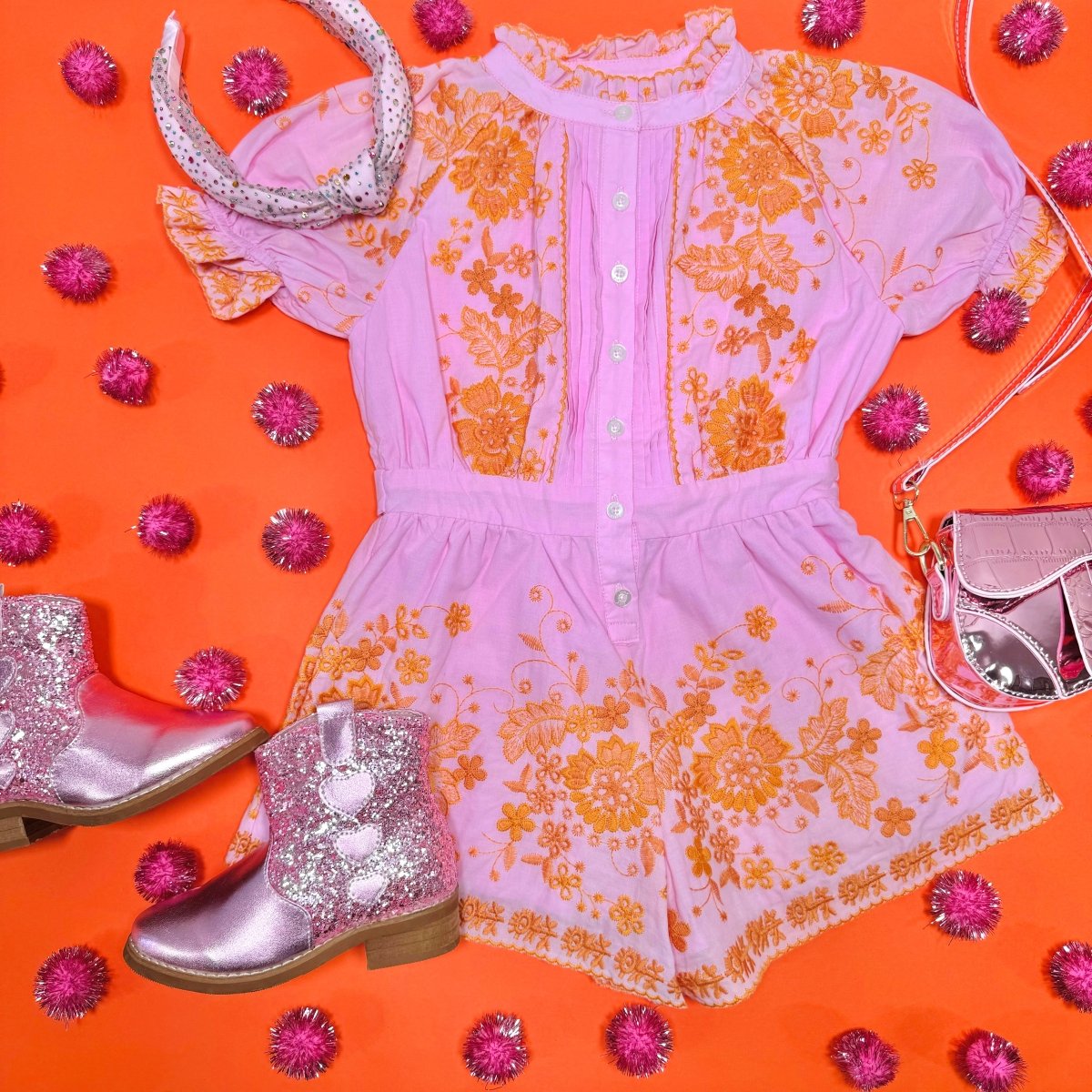 LEA EMBROIDERED ROMPER - ROMPERS