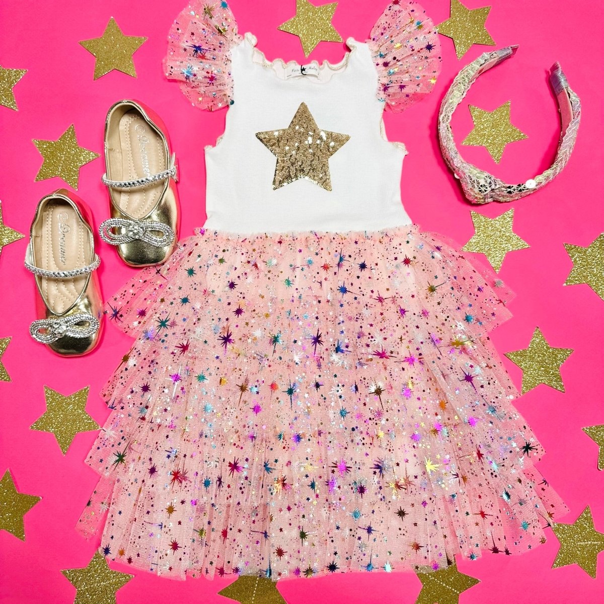 LEAH LAYERED METALLIC STARS TUTU DRESS - DRESSES