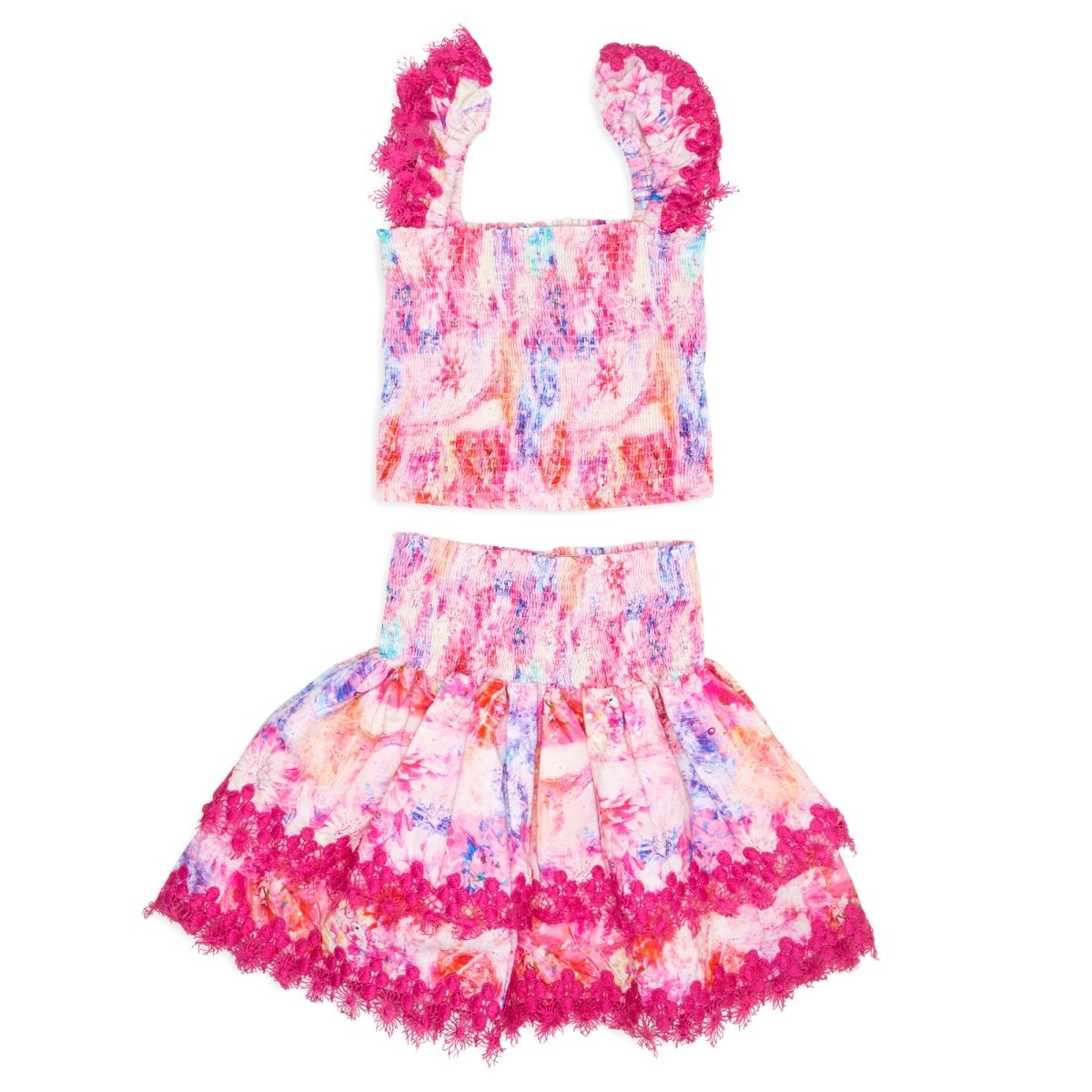 MARIEL COSMIC PETALS SMOCKED TOP AND RUFFLE SKIRT - SET