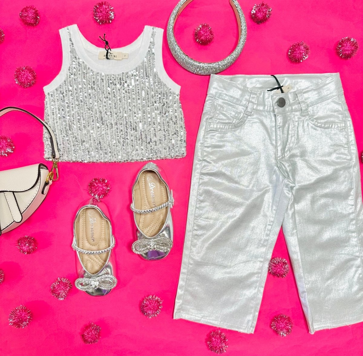 METALLIC DENIM PANTS - PANTS