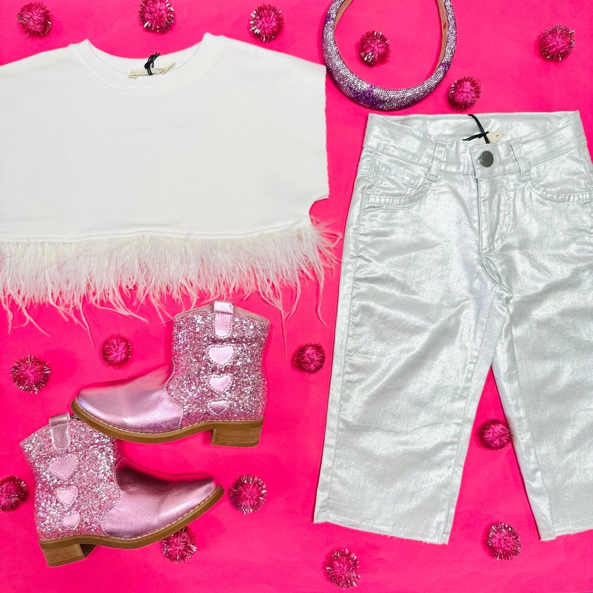 METALLIC DENIM PANTS - PANTS