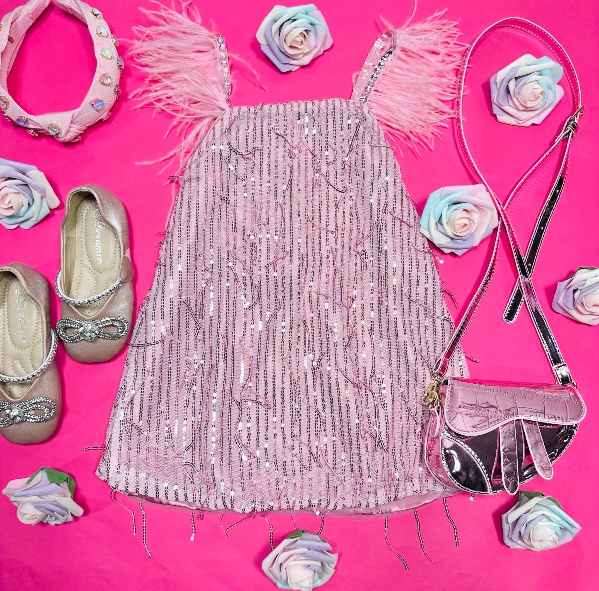 MILA SEQUIN FEATHER DRESS - DRESSES