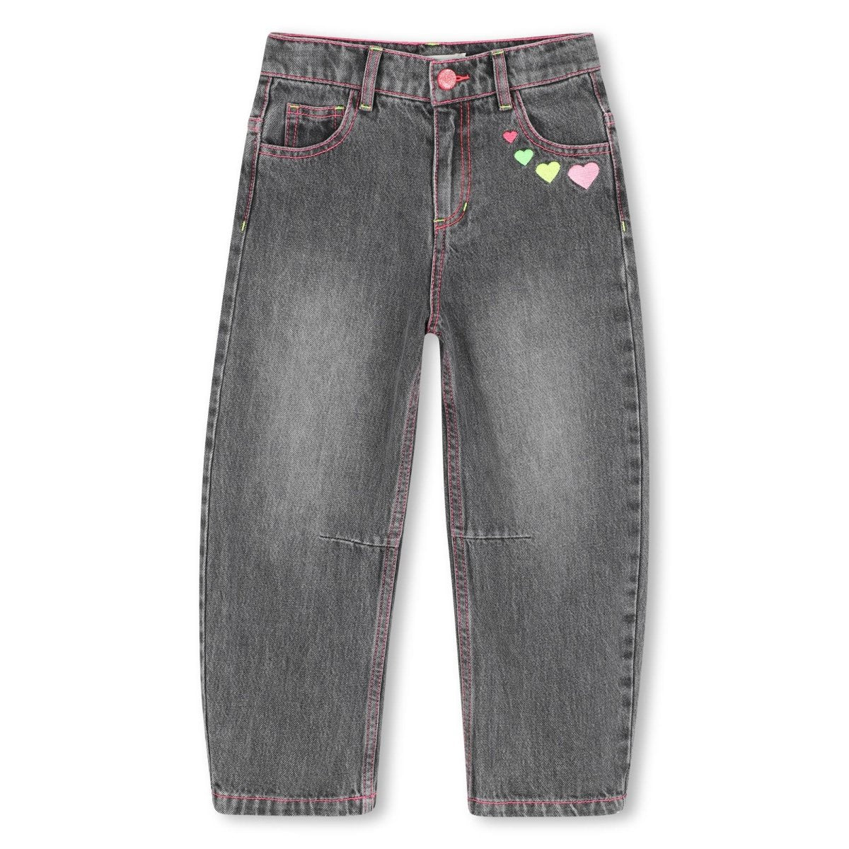 NEON EMBROIDERED HEART DENIM BARREL PANTS (PREORDER) - BILLIEBLUSH - PANTS