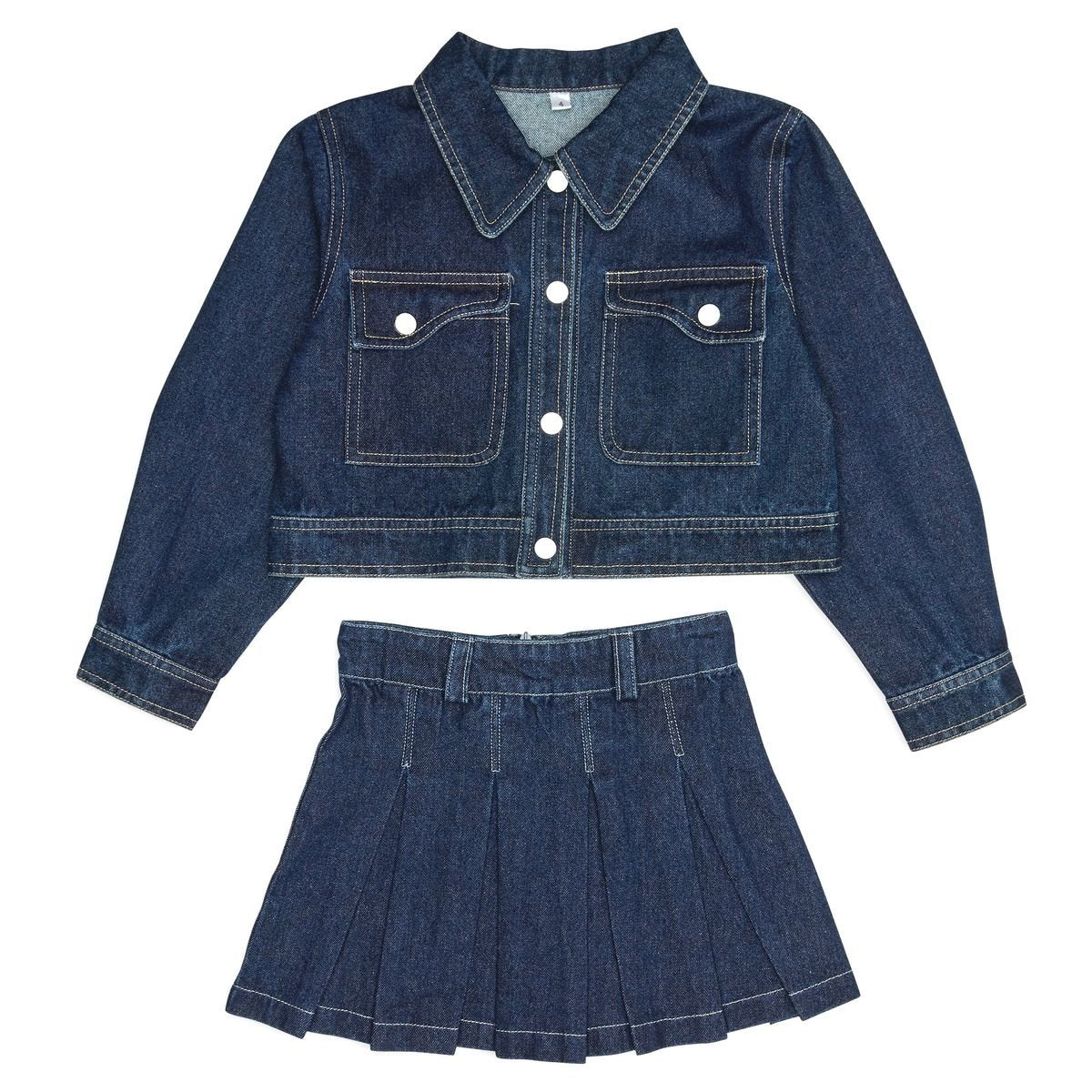 NIKKI DENIM JACKET AND PLEATED SKIRT SET - MINI DREAMERS