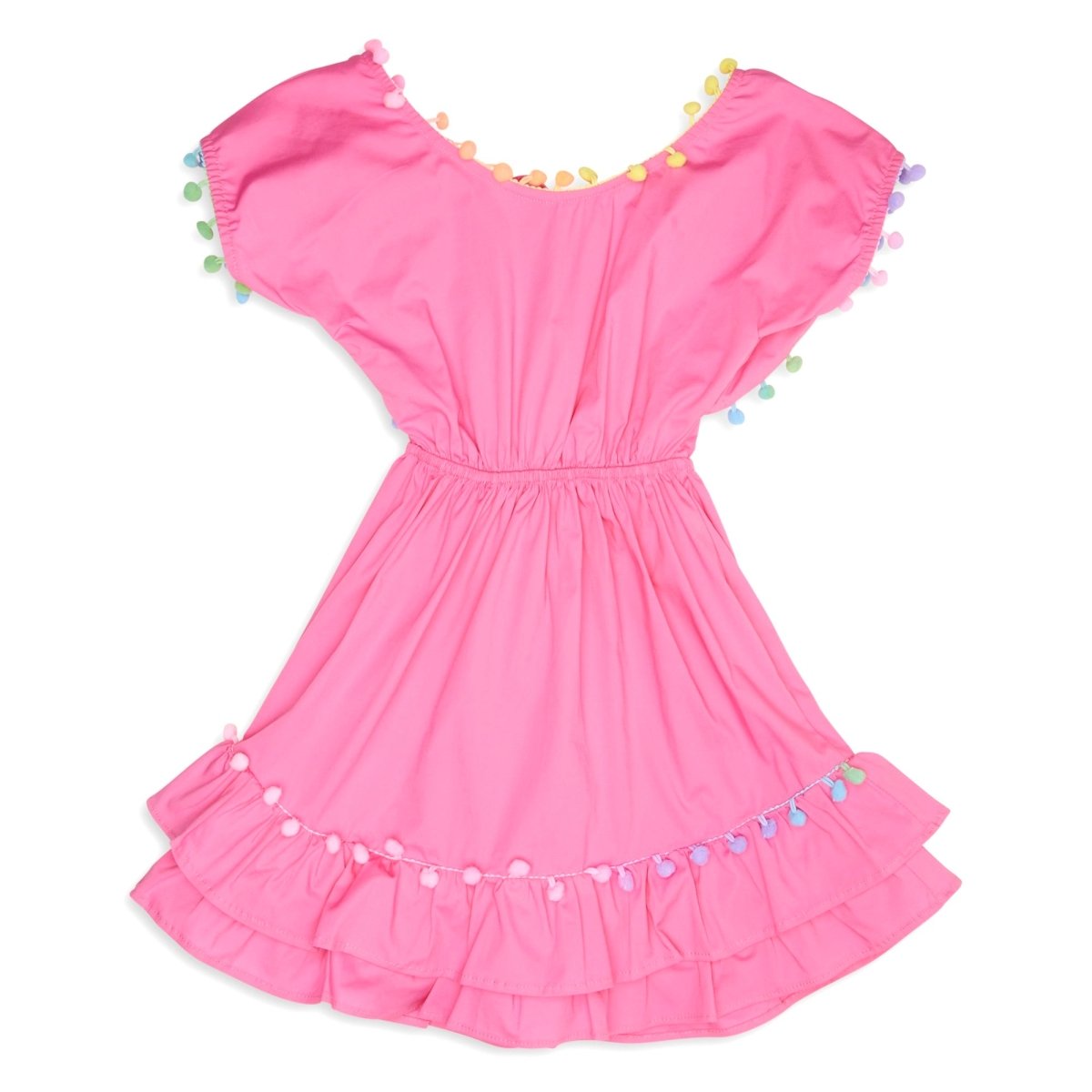 pom strap mini dress Bright Pom Pom Dress with Tassel Tie