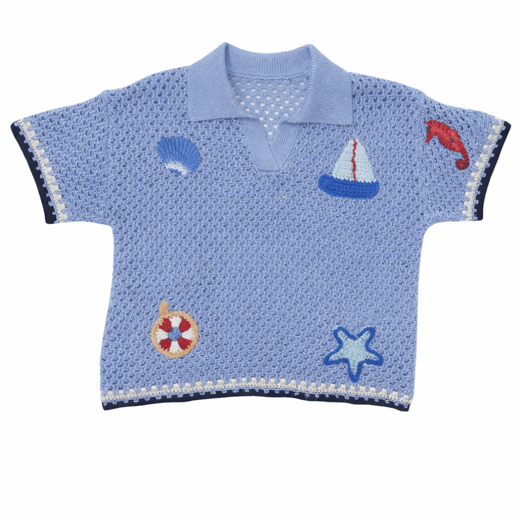 OCEAN PATCHES KNITTED PIXIE JR BUTTON DOWN TOP - MC2 SAINT BARTH KIDS