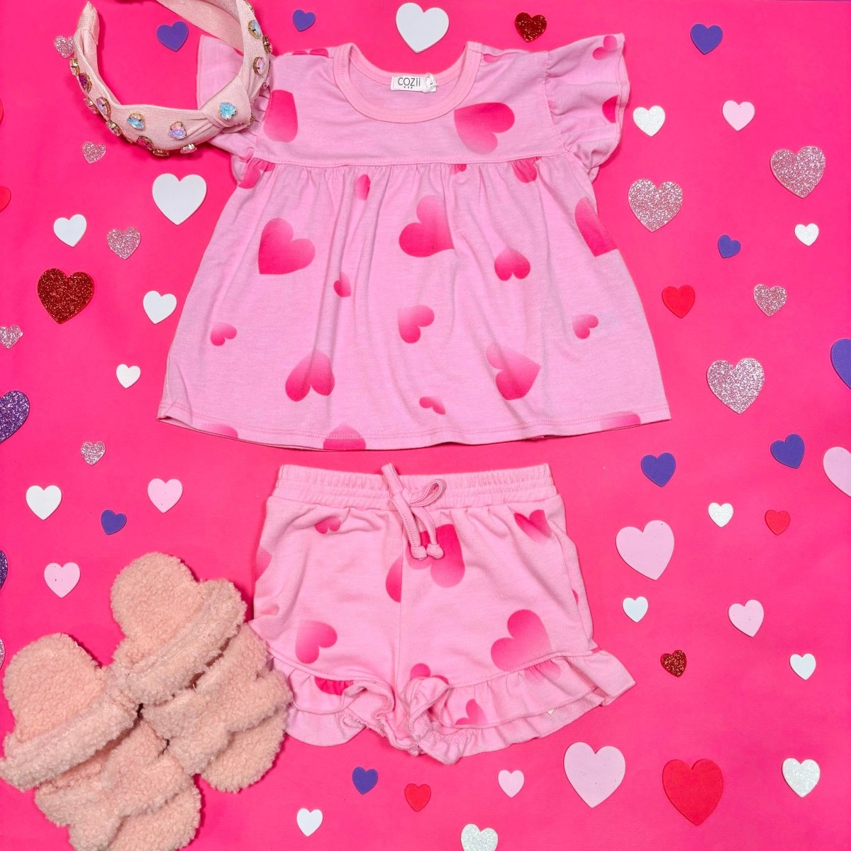 OMBRÉ HEART RUFFLE TSHIRT - SHORT SLEEVE TOPS