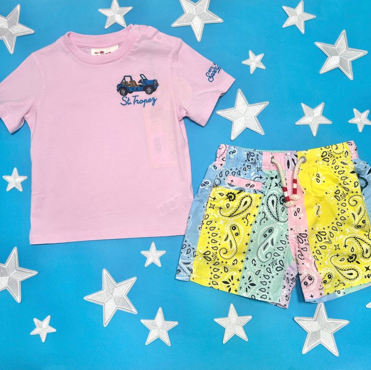 PASTEL BANDANA PATCHES SWIM TRUNKS - MC2 SAINT BARTH KIDS