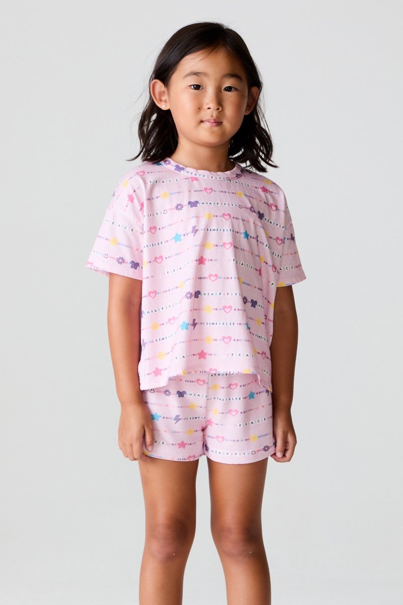 PEACE HAPPY SMILEY BEADED PRINT TSHIRT - CHASER KIDS - SHORT SLEEVE TOPS
