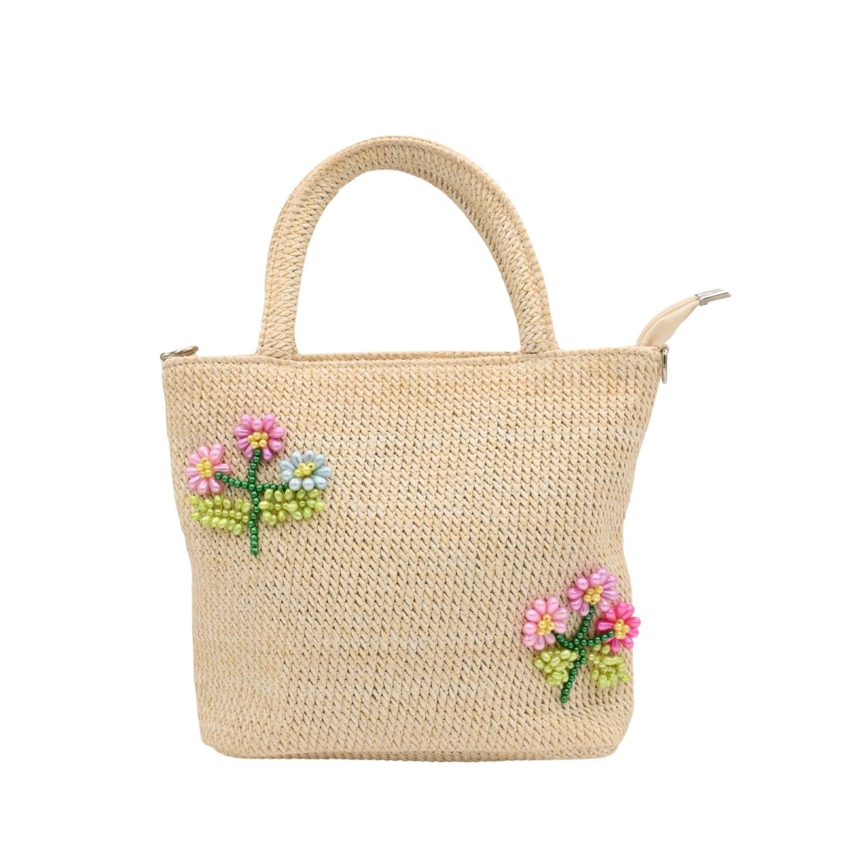 RAFFIA FLORAL TOTE BAG W/ STRAPS - PURSES