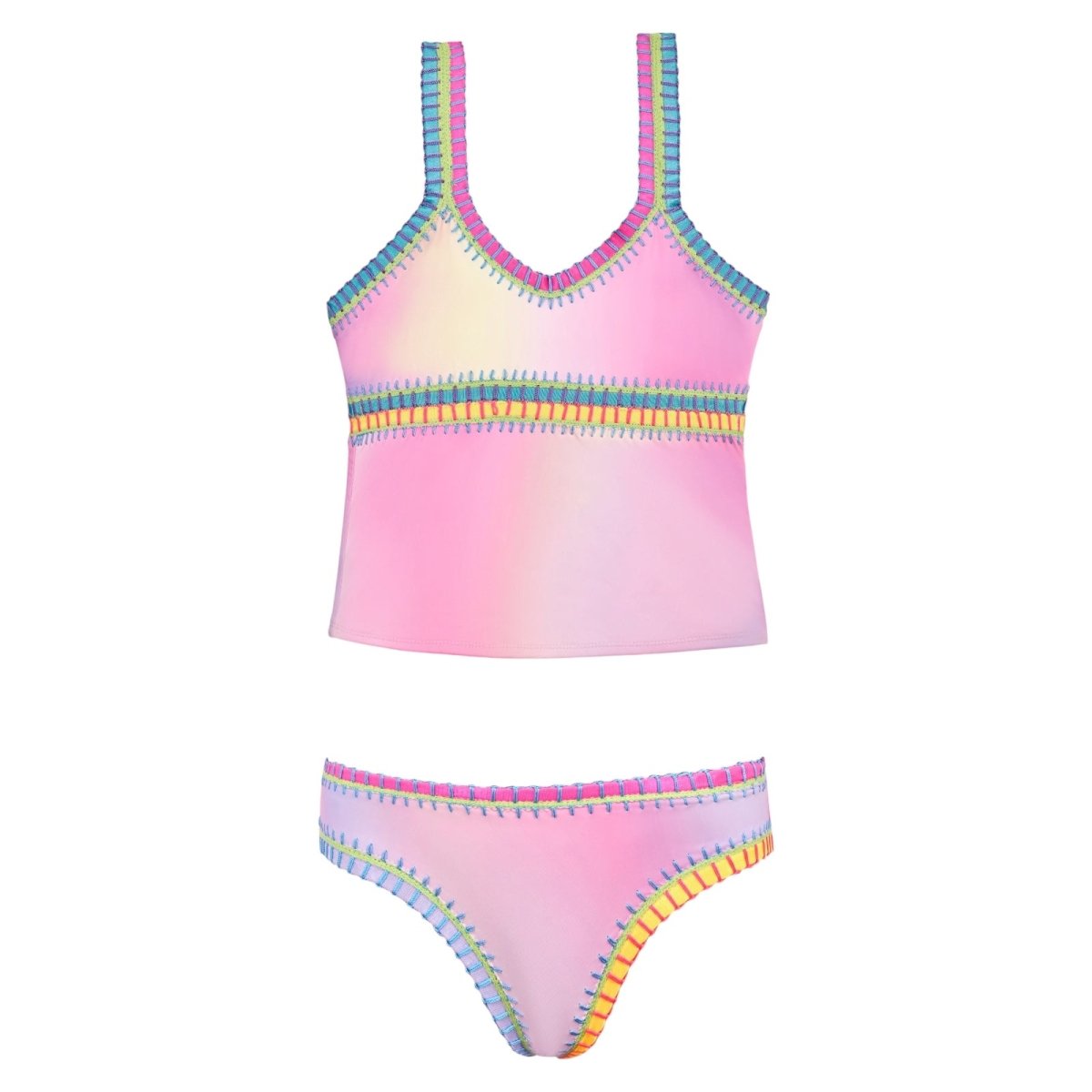 RAINBOW EMBROIDERED TIE DYE TWO PIECE TANKINI - TWO PIECE BIKINI