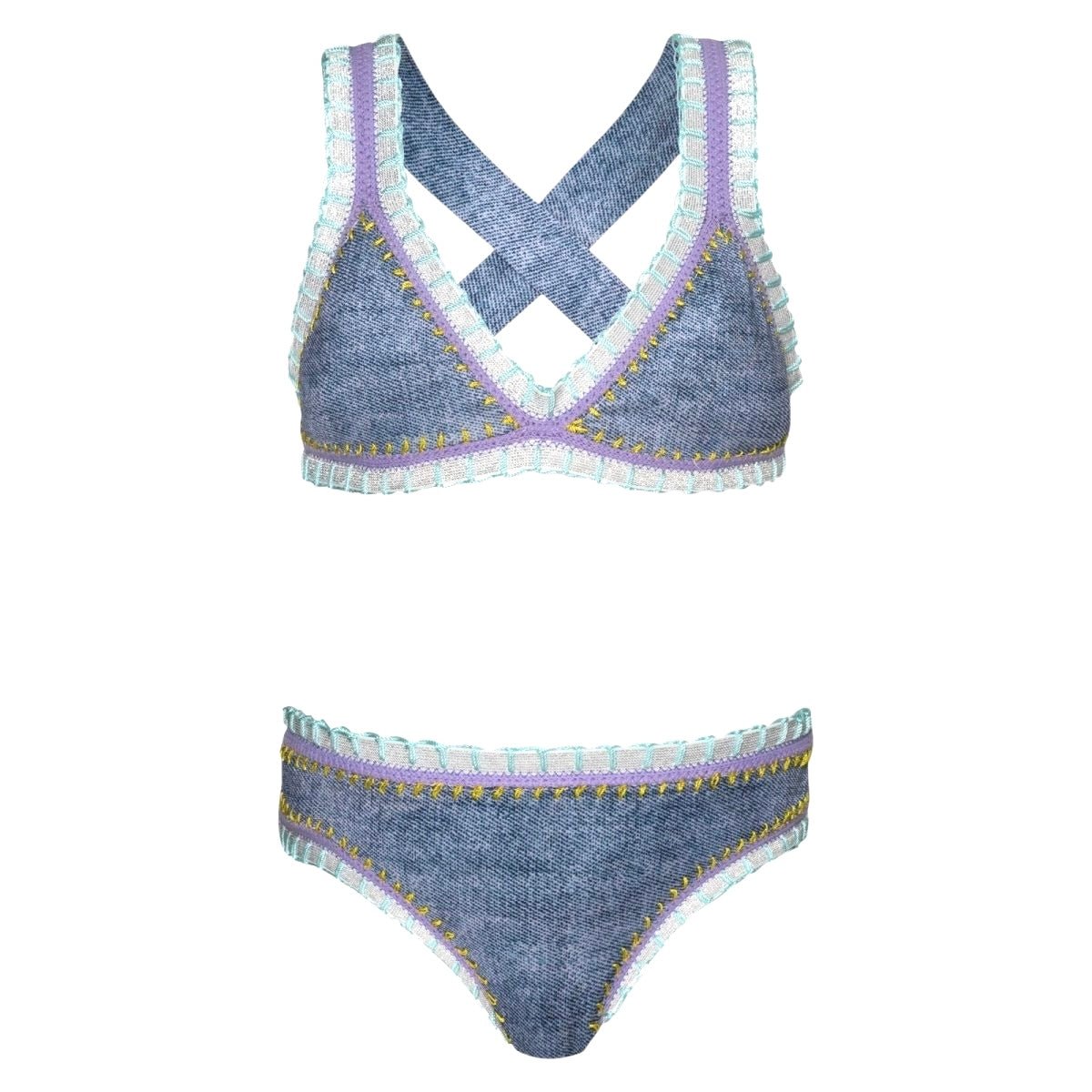 RAINBOW EMBROIDERED TRIANGLE TWO PIECE BIKINI - TWO PIECE BIKINI