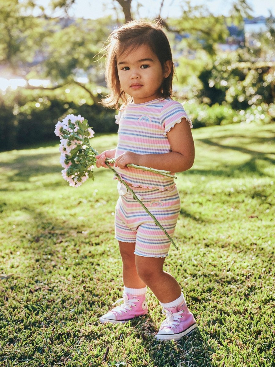 RAINBOW STRIPE RIB TSHIRT - SHORT SLEEVE TOPS
