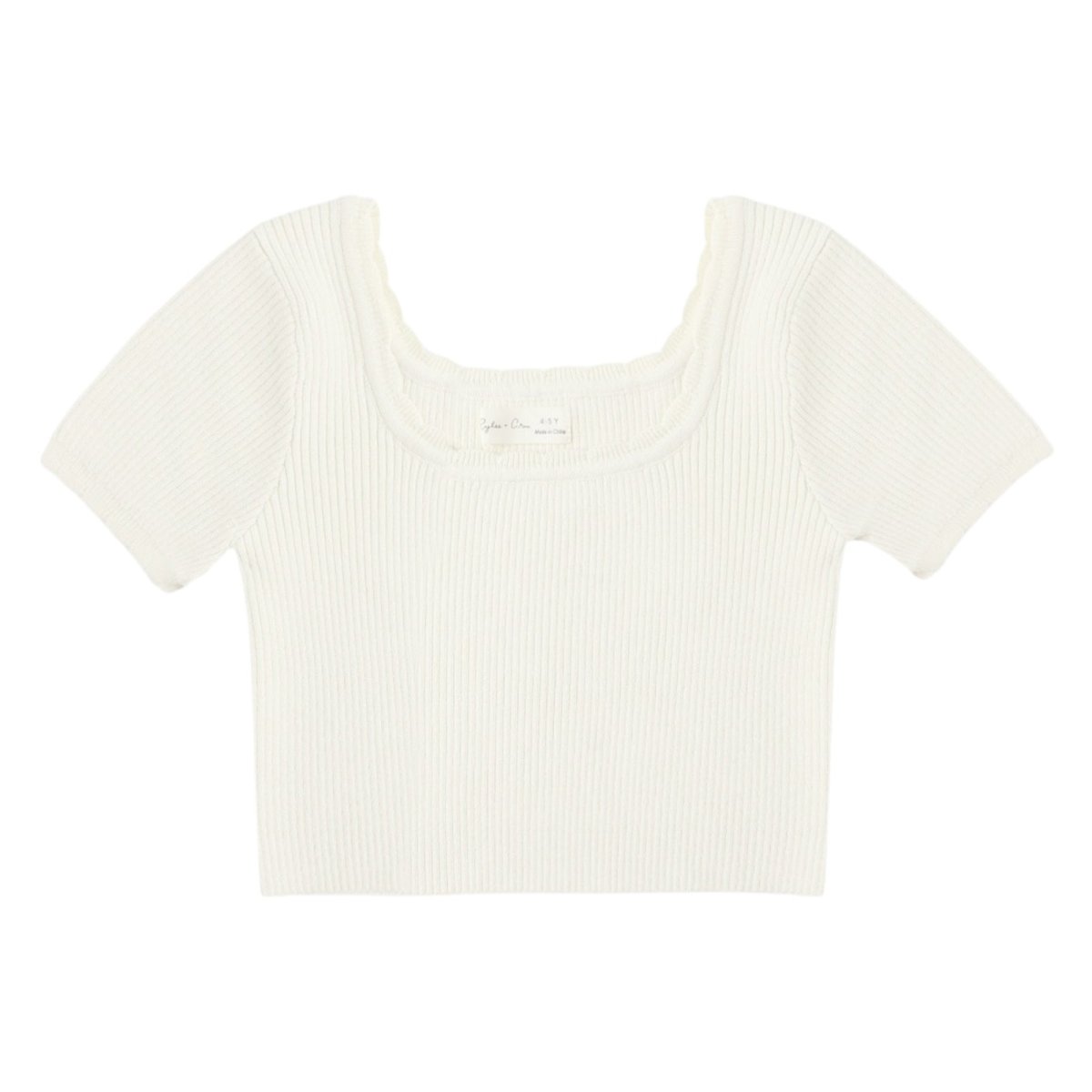 RIBBED SCALLOP CROPPED TSHIRT - SHORT SLEEVE TOPS