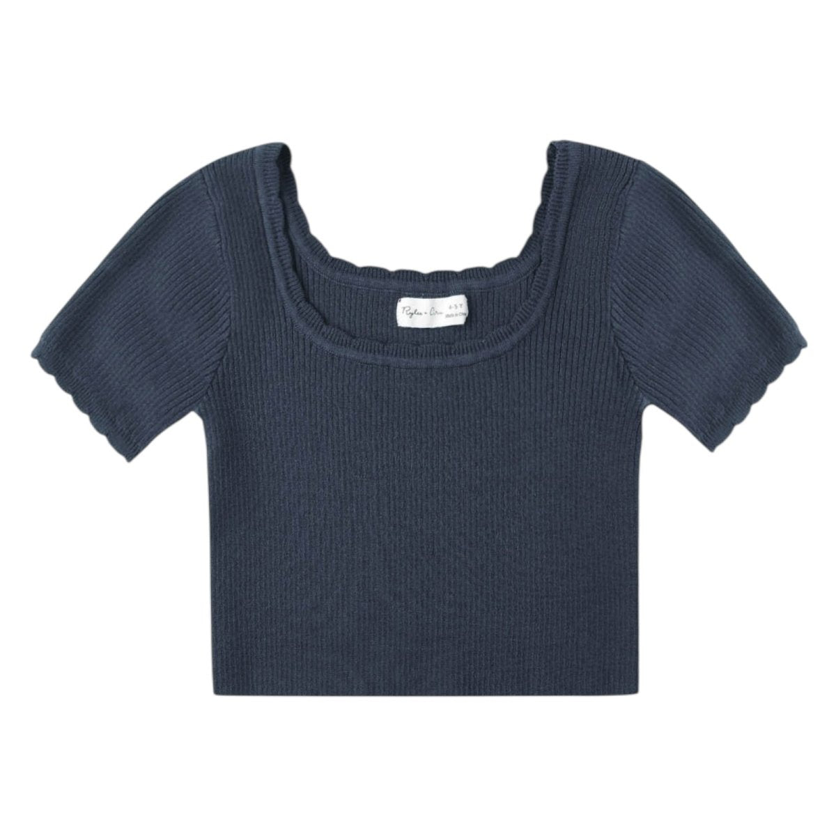 RIBBED SCALLOP CROPPED TSHIRT - SHORT SLEEVE TOPS
