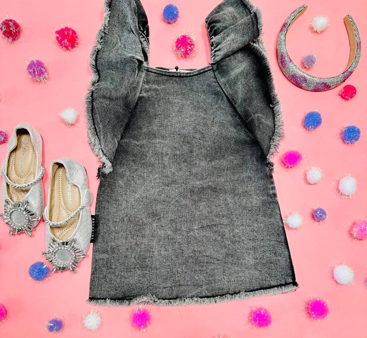 RUFFLE DENIM DRESS - DRESSES