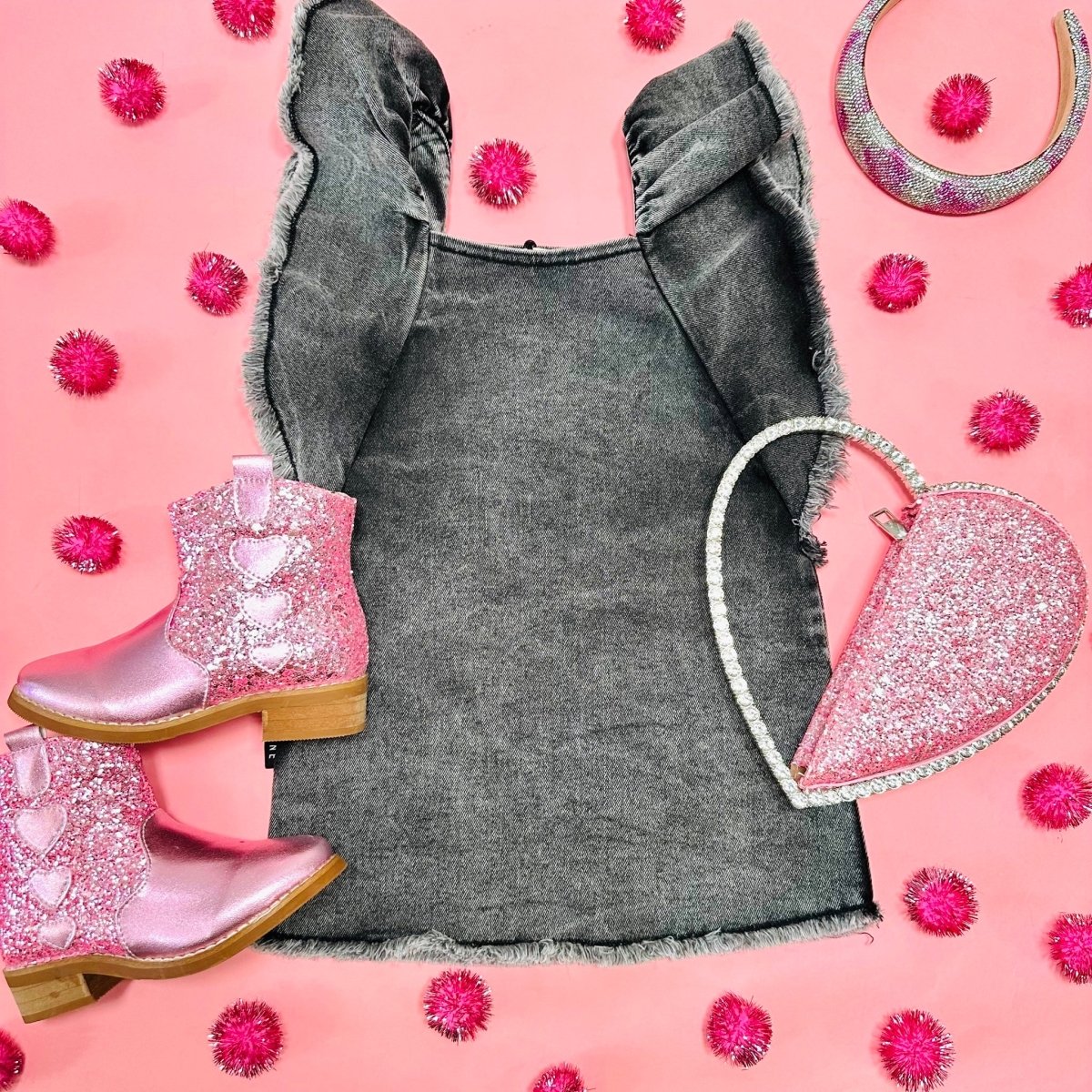 RUFFLE DENIM DRESS - DRESSES