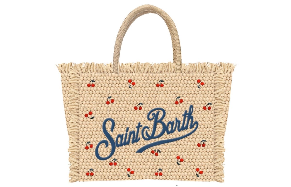 SAINT BARTH EMBROIDERED MINI CHERRIES VANITY MINI STRAW BAG (PREORDER) - PURSES