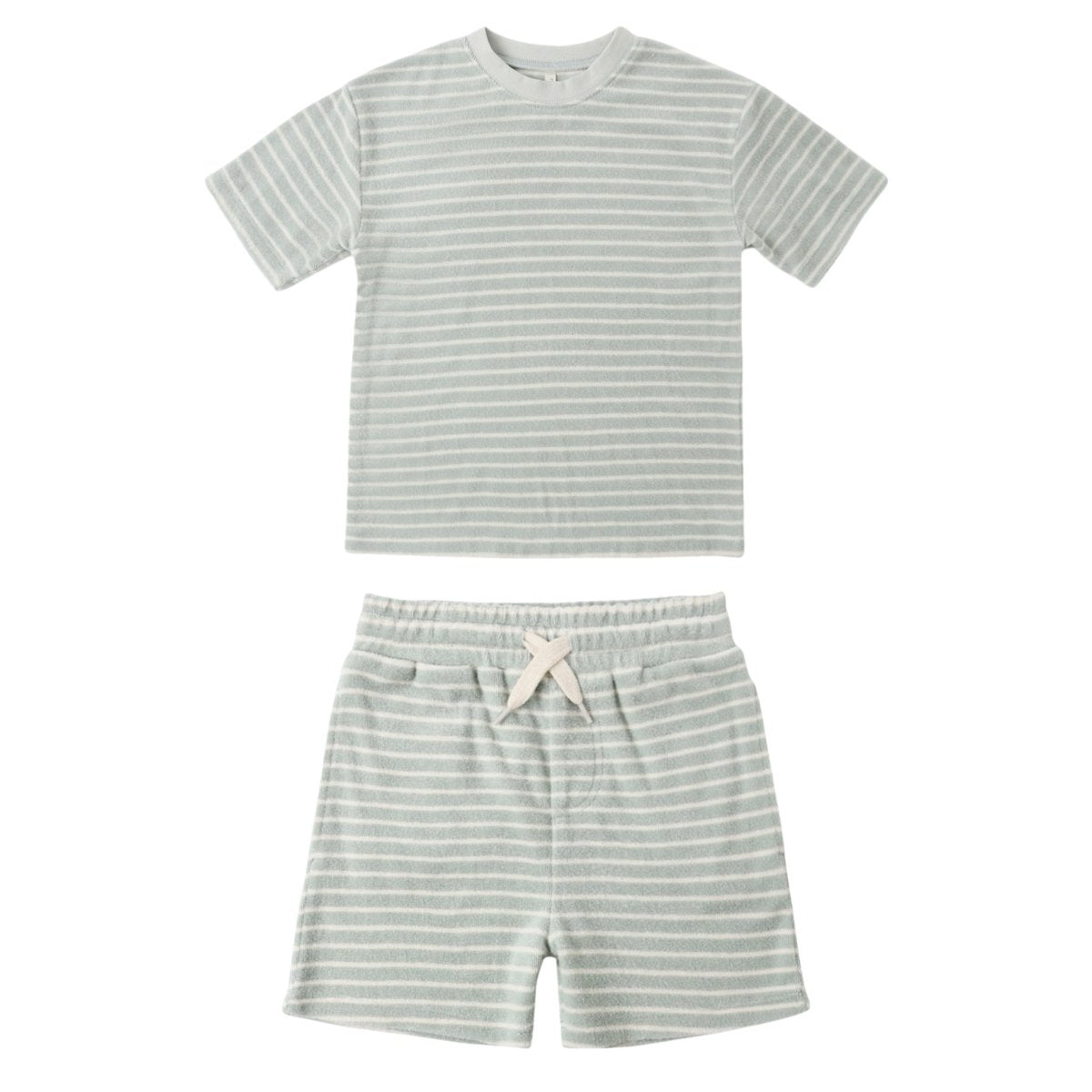 SEAFOAM STRIPE TERRY RELAXED TSHIRT AND SHORTS SET - SET