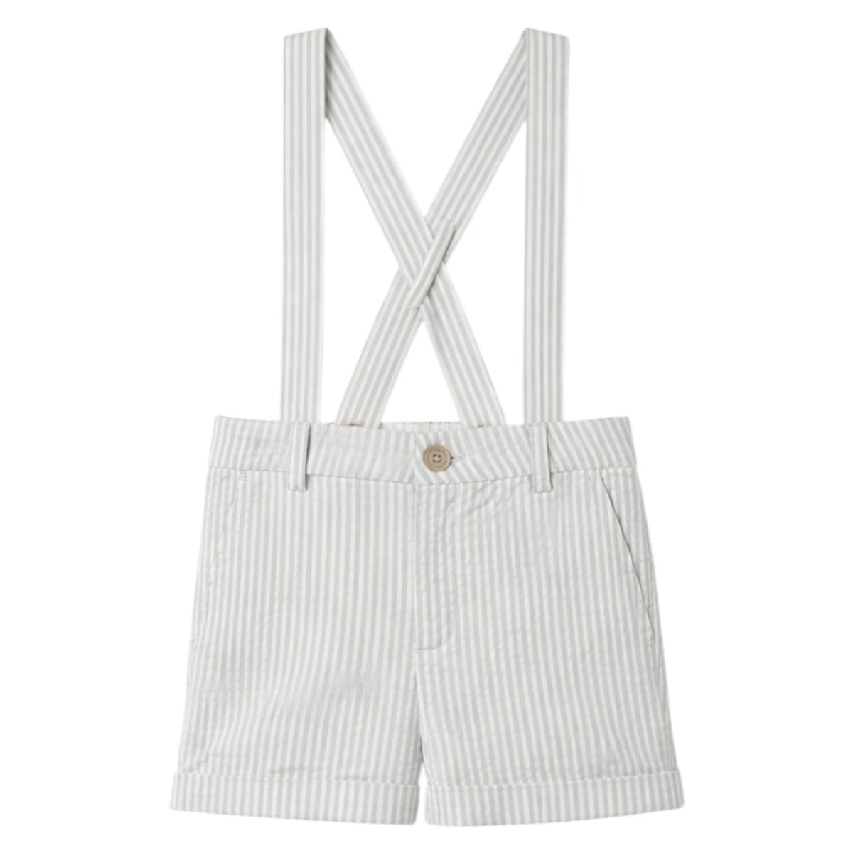 SEERSUCKER STRIPE SUSPENDER SHORTS - NORALEE