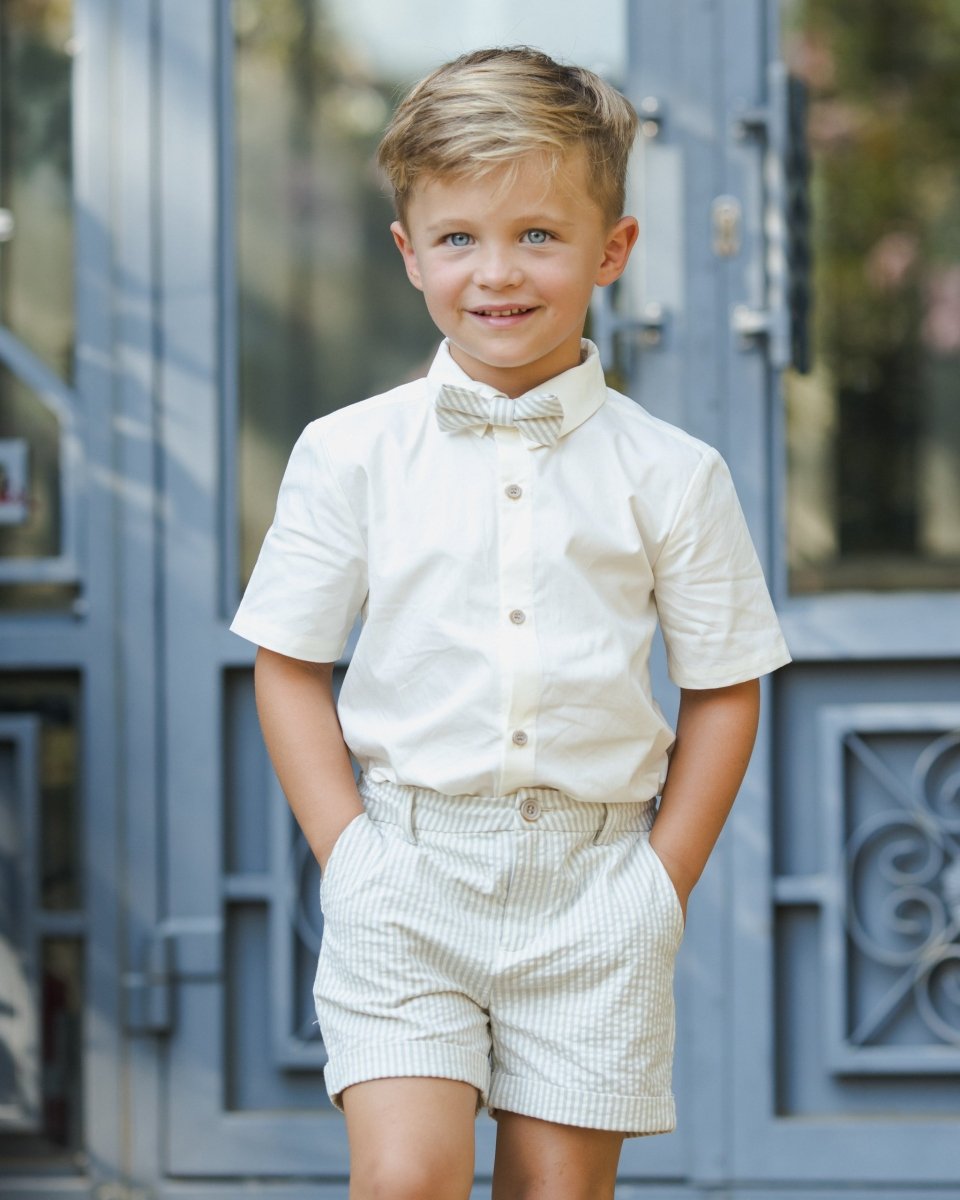 SEERSUCKER STRIPE SUSPENDER SHORTS - NORALEE