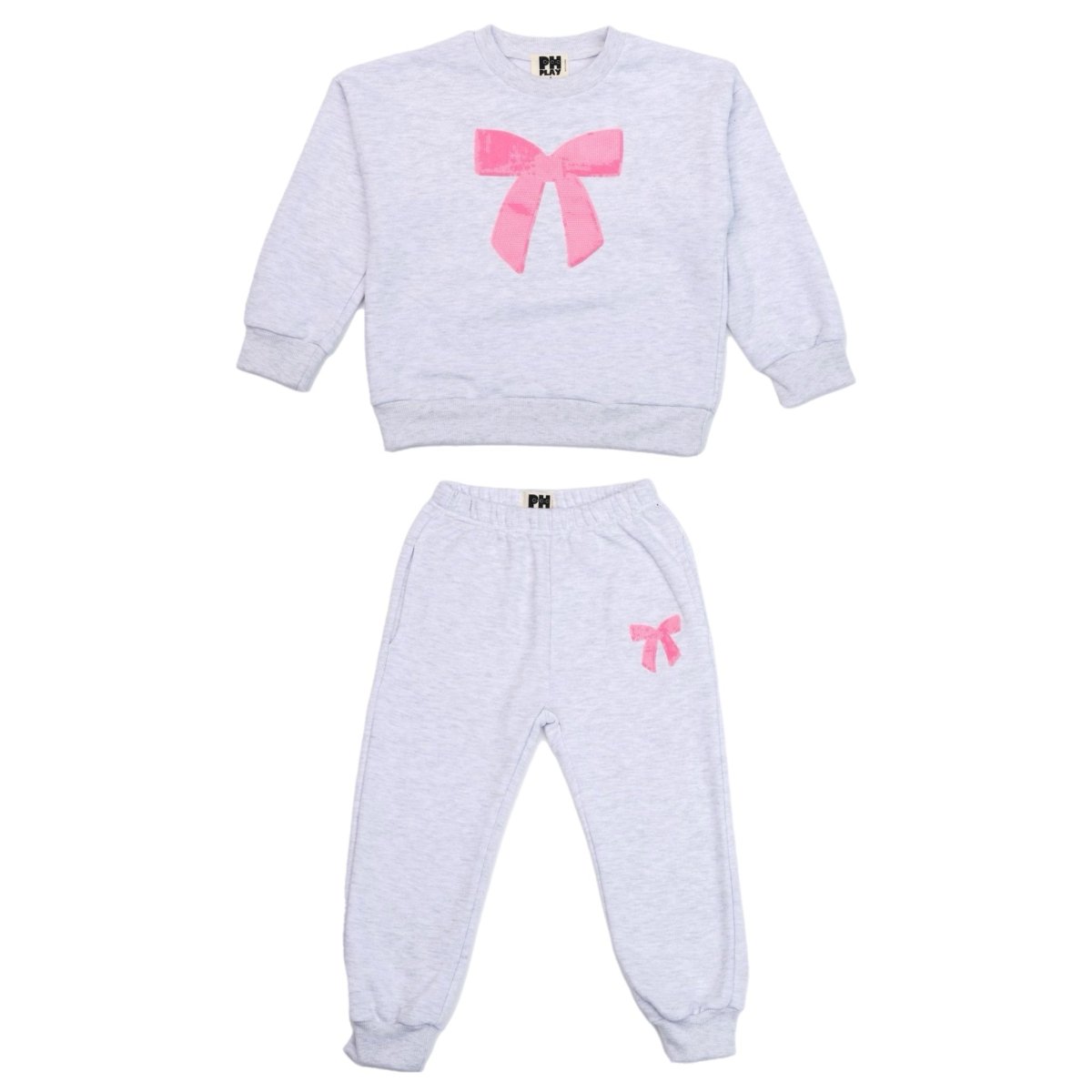 SEQUIN BOW SWEATSHIRT AND SWEATPANTS SET - SET