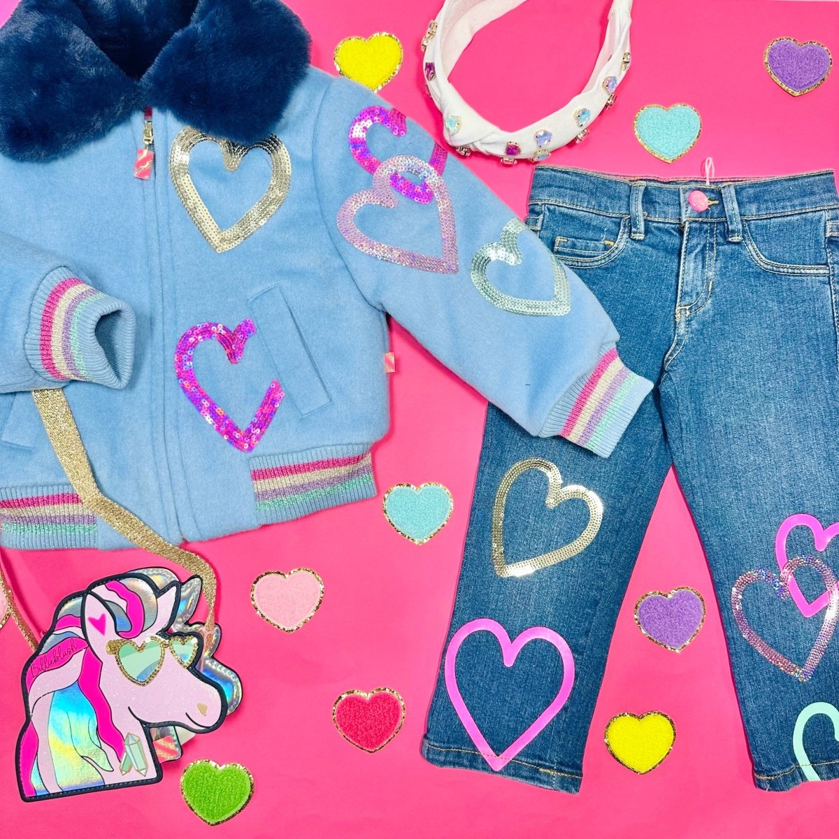 SEQUIN HEART DENIM PANTS - PANTS