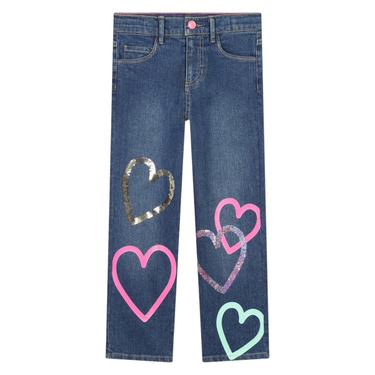 SEQUIN HEART DENIM PANTS - PANTS
