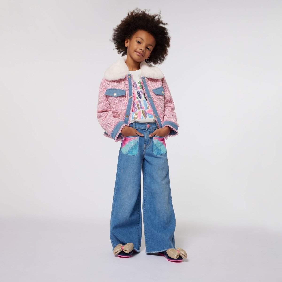 SEQUIN POCKET WIDE LEG DENIM PANTS - PANTS