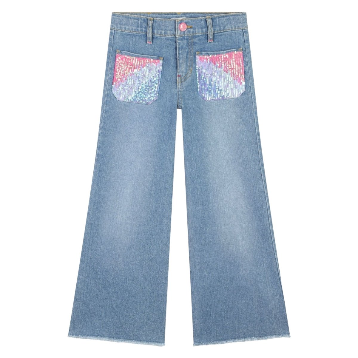 SEQUIN POCKET WIDE LEG DENIM PANTS - PANTS