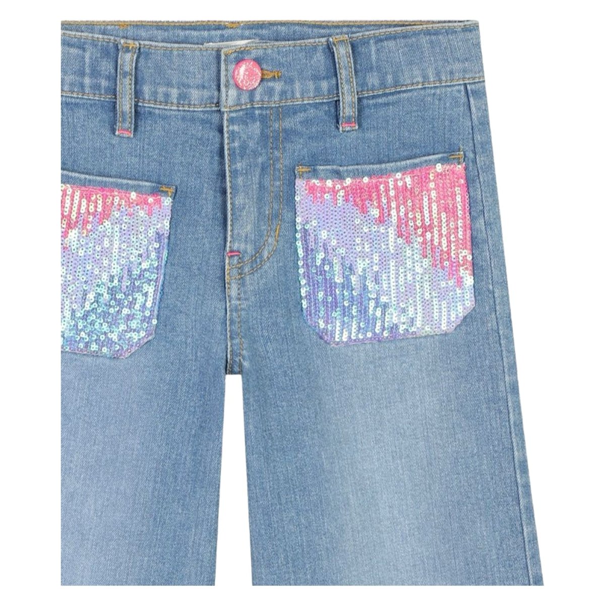 SEQUIN POCKET WIDE LEG DENIM PANTS - PANTS