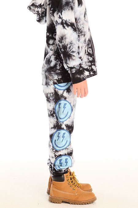 SMILEY BOLT TIE DYE SWEATPANTS (PREORDER) - CHASER KIDS