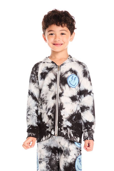 SMILEY BOLT TIE DYE ZIP UP HOODIE (PREORDER) - CHASER KIDS